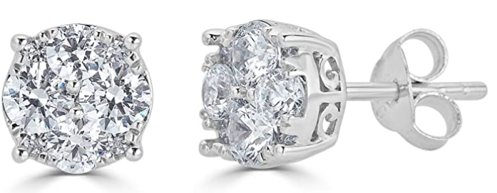 Fifth and Fine 1.00Ct Natural Diamond Stud Earrings Set in Sterling Silver