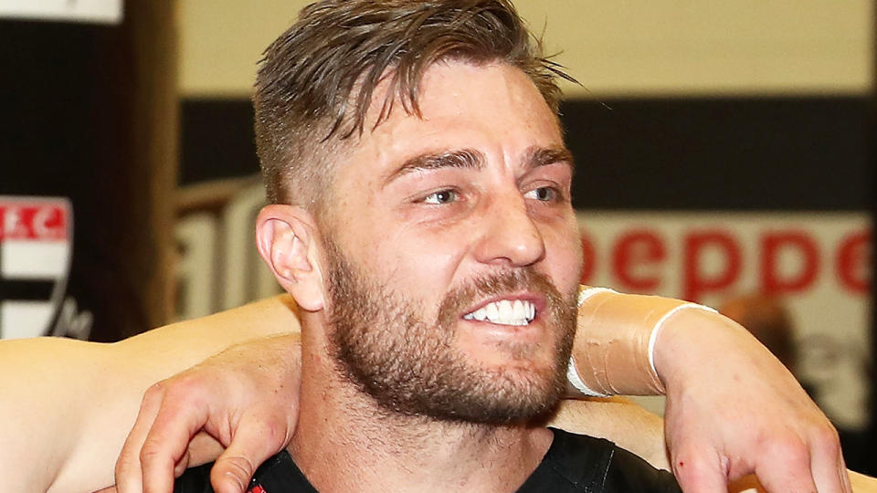 Sam Fisher, pictured here after a St Kilda game in 2016.