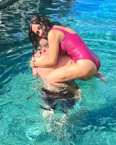 <p>Salma Hayek/Instagram</p> Hayek had fun splashing around in the pool