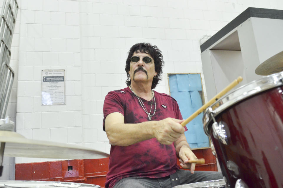 Carmine Appice jams on his drum kit.