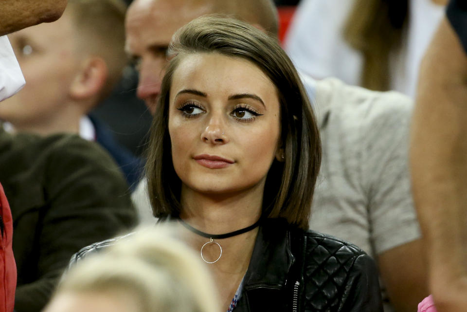 Shannon Horlock, girlfriend of Nick Pope of England during the 2018 FIFA World Cup Russia Round of 16 match between Colombia and England at Spartak Stadium on July 3, 2018 in Moscow, Russia