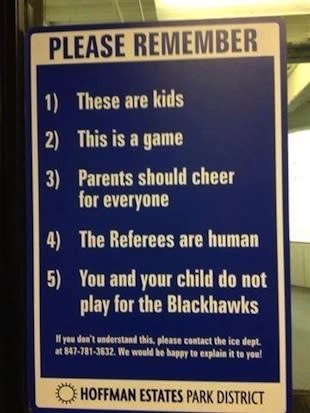 The parental guidelines sign at the Hoffman Estates rink — Twitter