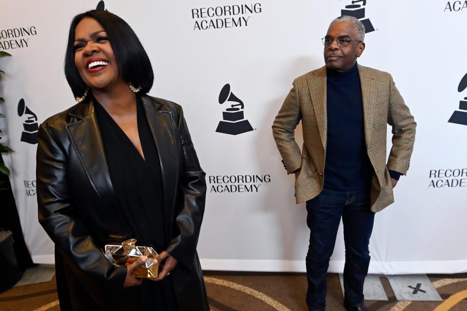 CeCe Winans with her husband Alvin Love II at the Grammy Nominee Celebration on Thursday, March 10, 2022, in Nashville, Tenn. The Recording Academy hosted a red carpet event at the Hutton Hotel. Winans is nominated for Best Gospel Album, Best Gospel Performance, Song, and Best CCM Performance, Song.