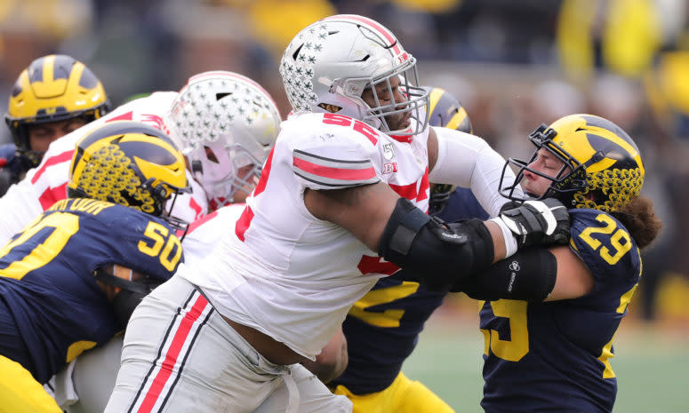 Ohio State football standout offensive lineman Wyatt Davis.