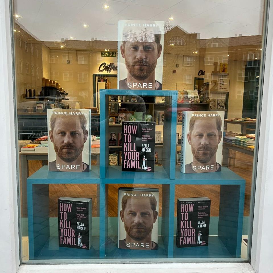 Berts Books in Swindon took a veiled swipe at Prince Harry's book in their window display - @bertsbooks