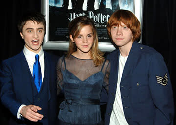 <p>Premiere: Daniel Radcliffe, Emma Watson and Rupert Grint at the NY premiere of Warner Bros. Pictures' Harry Potter and the Goblet of Fire - 11/12/2005 Photo: Dimitrios Kambouris, Wireimage.com</p>