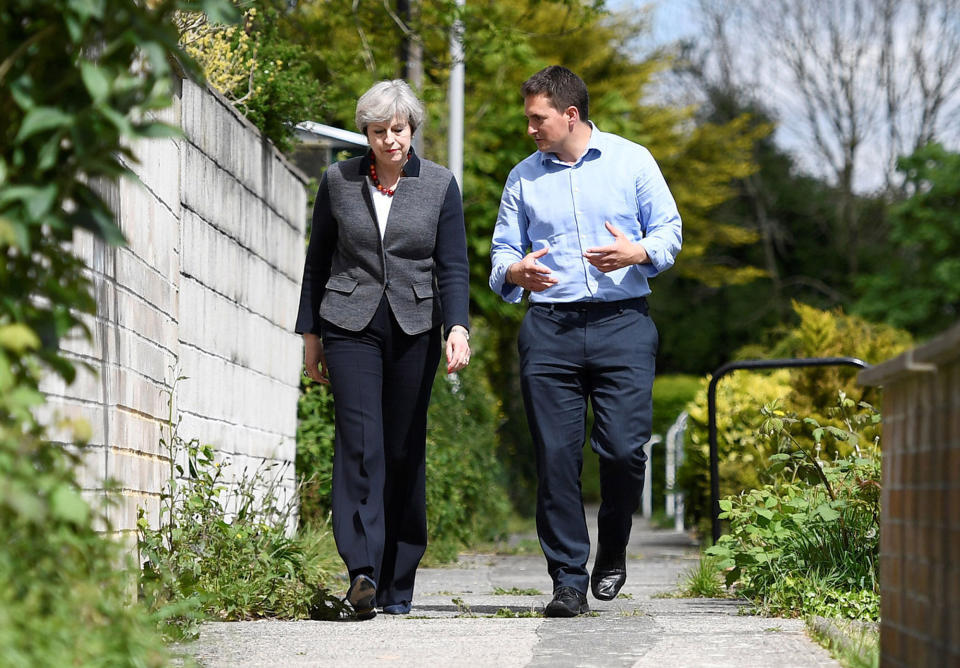 <em>Theresa May with Mr Mercer on the election campaign trail in Plymouth in 2017 (PA)</em>