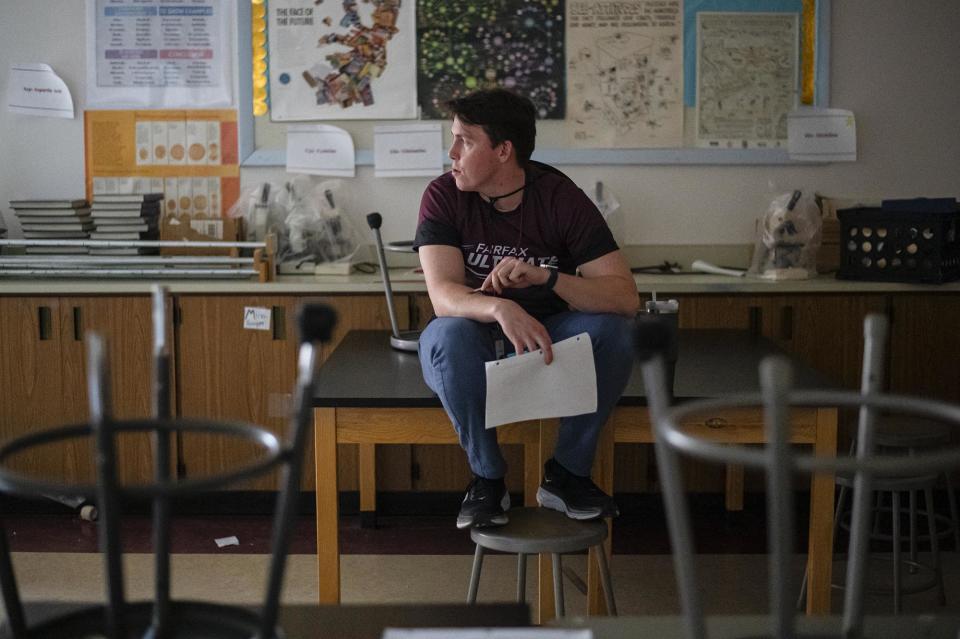 Zach Smith, a science teacher at BFA-Fairfax is looking forward to improvements to his classroom. (Glenn Russell/VTDigger)