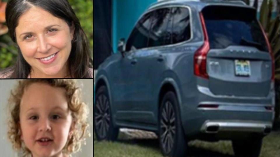 3-year-old Shea Eminhizer, 41-year-old Christine Betancourt and the 2021 Volvo XC90, Florida tag No. IEX419, that Betancourt might be driving.