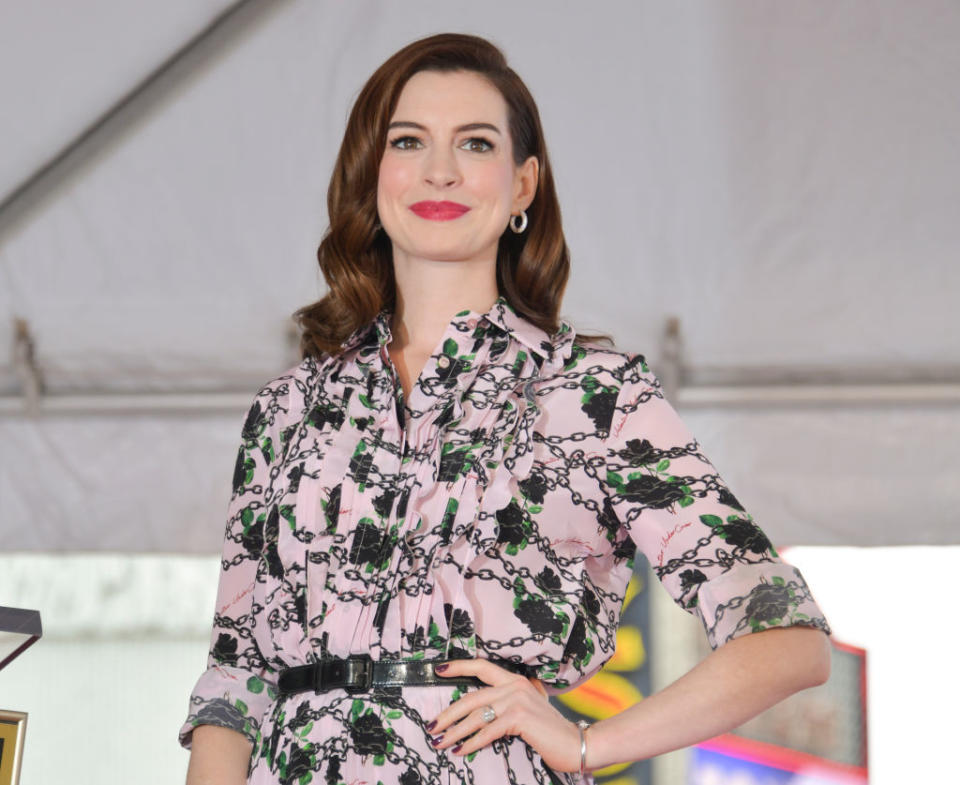 Anne Hathaway is speaking in defense of environmental activist Greta Thunberg. (Photo by Rodin Eckenroth/Getty Images) 