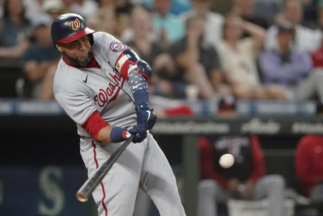 San Diego Padres' Nelson Cruz wears the team's home-run sombrero before a  baseball game against the Minnesota Twins, Tuesday, May 9, 2023, in  Minneapolis. (AP Photo/Abbie Parr Stock Photo - Alamy