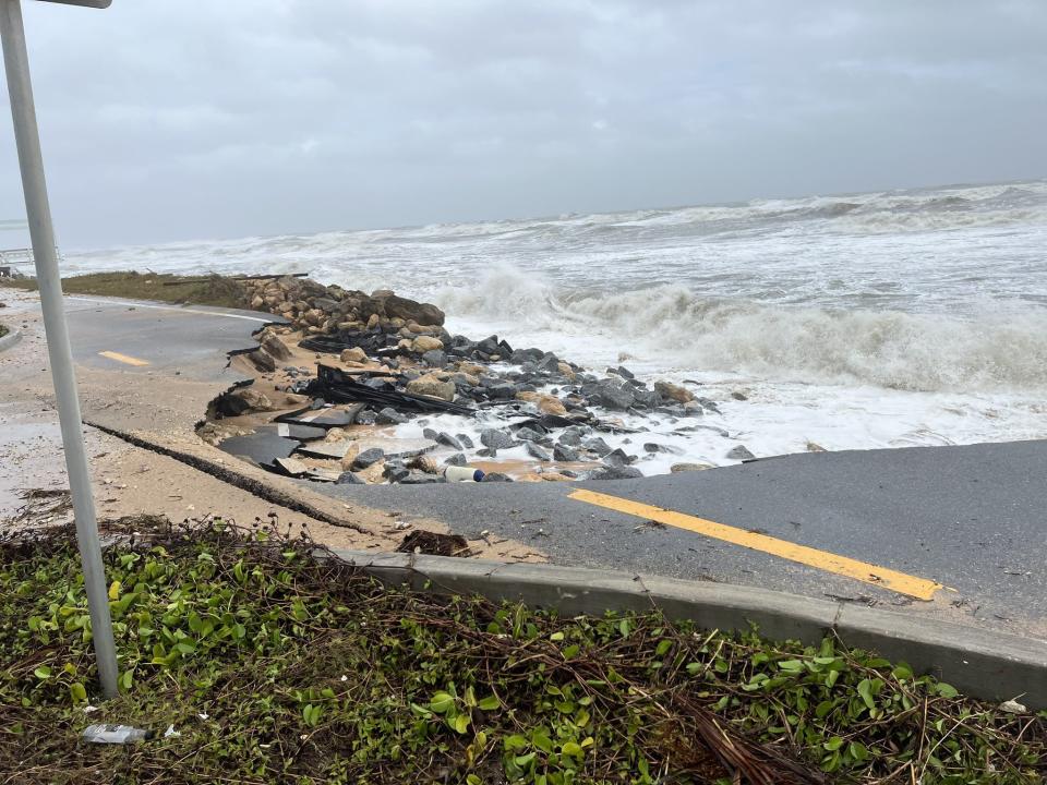 Part of A1A collapses in Flagler Beach due to Tropical Storm Nicole.