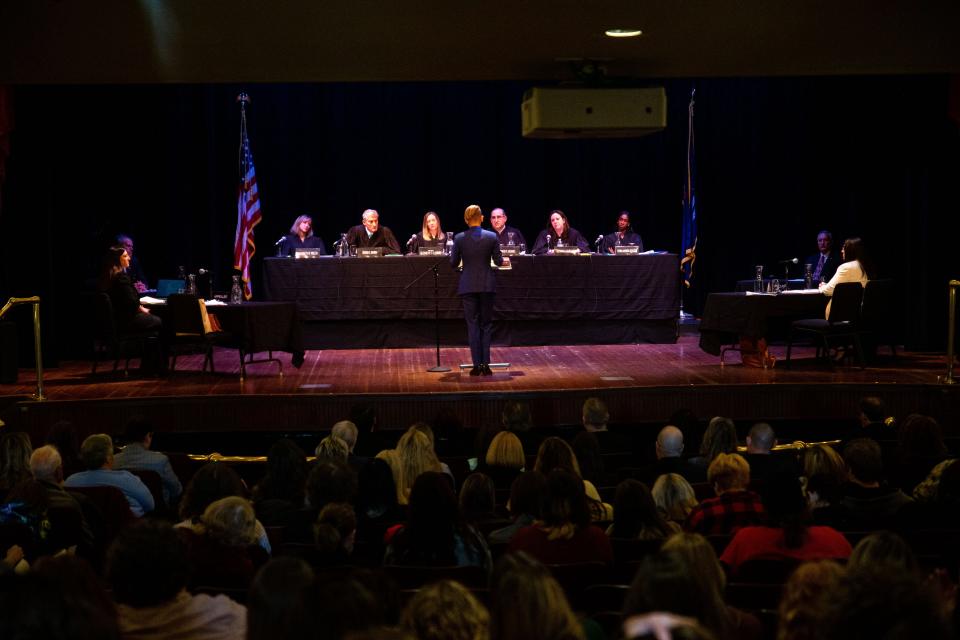 Students and community members listen as arguments are made in front of the Michigan Supreme Court as the court holds a session at the Cheboygan Opera during its Community Connections Program Wednesday, April 26, 2023, at the Cheboygan Opera House.