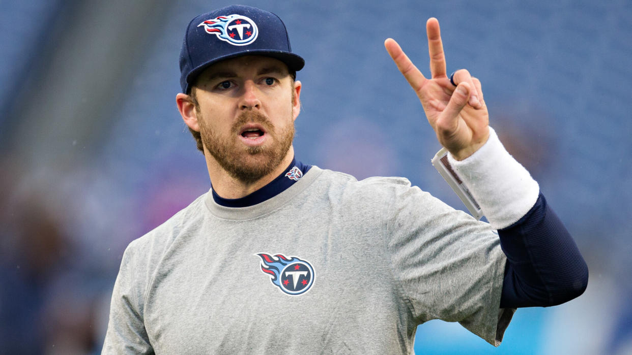 NASHVILLE, TN - DECEMBER 28:  Jordan Palmer #5 of the Tennessee Titans warming up before a game against the Indianapolis Colts at LP Field on December 28, 2014 in Nashville, Tennessee.