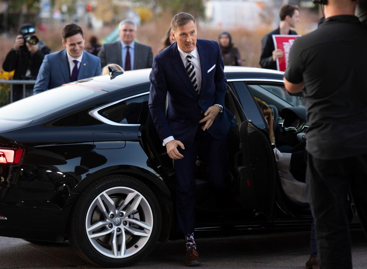 People's Party of Canada leader Maxime Bernier arrives at The Leaders Debate at the Canadian Museum of History in Gatineau, Quebec on October 10, 2019. - Prime Minister Justin Trudeau's Liberals are neck and neck with Conservatives in the Canada's October 21 elections race, with neither party likely to win an absolute majority, polls showed as party leaders headed into a final debate on October 10. (Photo by Justin Tang / POOL / AFP) (Photo by JUSTIN TANG/POOL/AFP via Getty Images)