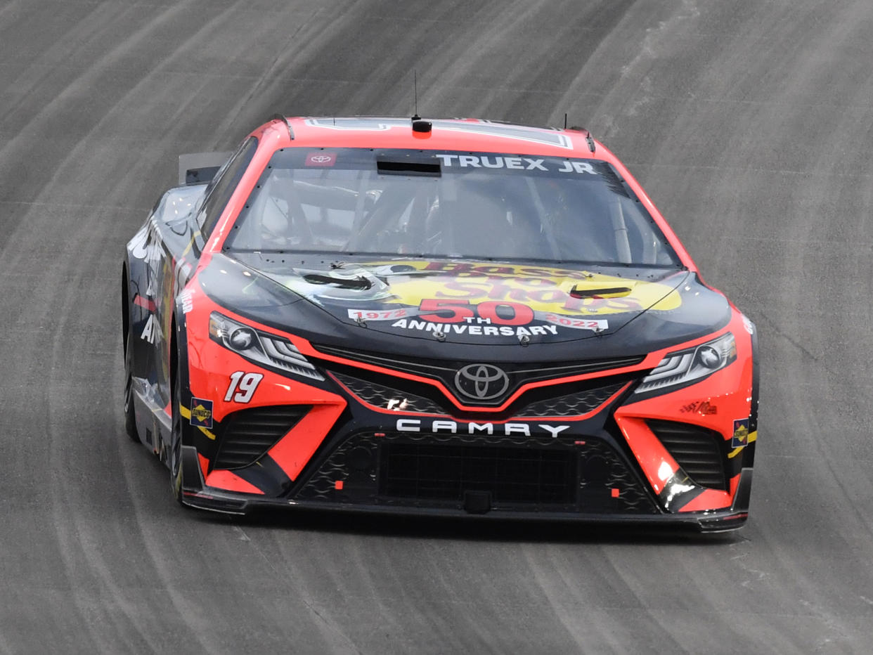NASHVILLE, TN - JUNE 26: Martin Truex Jr (#19 Joe Gibbs Racing Bass Pro Shops Toyota) races through turn 4 during the running of the NASCAR Cup Series Ally 400 on June 26, 2022, at Nashville Superspeedway in Lebanon, TN.(Photo by Jeffrey Vest/Icon Sportswire via Getty Images)