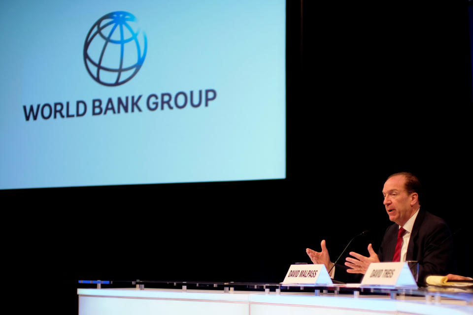 Le président de la Banque mondiale, David Malpass, prend la parole lors d'une conférence de presse lors des réunions de printemps du Groupe de la Banque mondiale et du FMI à Washington, États-Unis, le 11 avril 2019. REUTERS/James Lawler Duggan