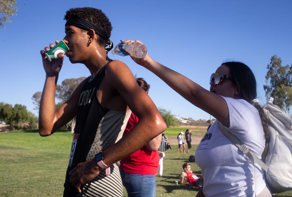 Bennett Meyer-Wills (Cibola High School) cools down after finishing third in the Division 1 Boys AIA State Cross Country State Championship race, Nov. 13, 2021, at the Cave Creek Golf Course, 15202 N. 19th Ave., Phoenix.