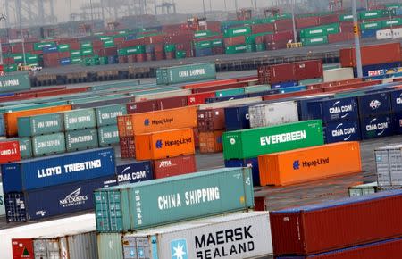 FILE PHOTO: Shipping containers are seen at the Port Newark Container Terminal in Newark, New Jersey, U.S. on July 2, 2009. REUTERS/Mike Segar/File Photo