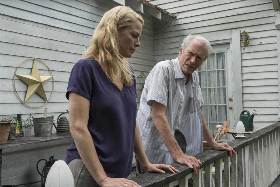 This image released by Warner Bros. Pictures shows Alison Eastwood, left, and Clint Eastwood in a scene from "The Mule." (Claire Folger/Warner Bros. Pictures via AP)