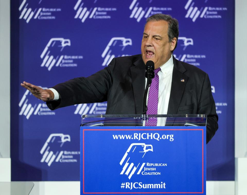 Republican presidential candidate former New Jersey Gov. Chris Christie speaks during the Republican Jewish Coalition's Annual Leadership Summit at The Venetian Resort Las Vegas on October 28, 2023 in Las Vegas, Nevada. The summit features the top GOP presidential candidates who will face their first test on the road to the Republican nomination with the Iowa Caucuses on January 15, 2024.