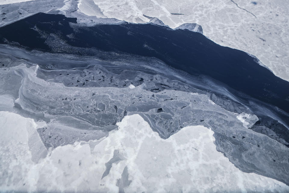 <p>A view of sea ice from NASA’s Operation IceBridge research aircraft in the Antarctic Peninsula region on Nov. 4, 2017, above Antarctica. (Photo: Mario Tama/Getty Images) </p>