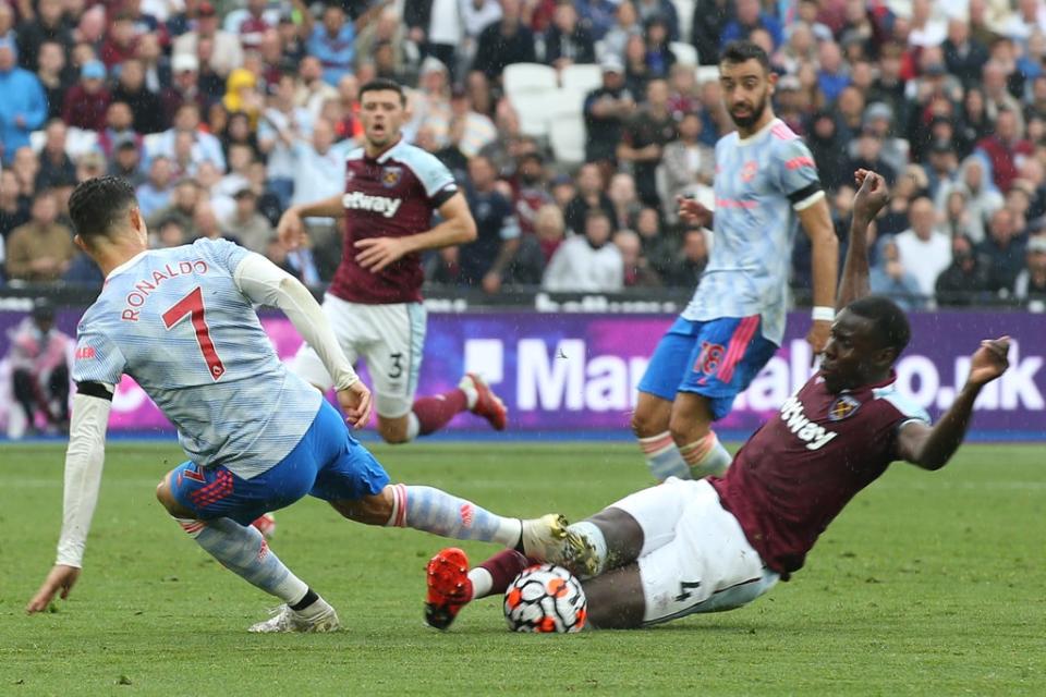 Kurt Zouma made his first home start for West Ham against Manchester United  (Manchester United via Getty Images)