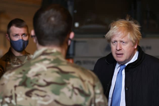 LINCOLN, ENGLAND - FEBRUARY 17: British Prime Minister Boris Johnson visits the Royal Air Force Station Waddington on February 17, 2022 in Lincoln, England. (Photo by Carl Recine - WPA Pool/Getty Images) (Photo: WPA Pool via Getty Images)