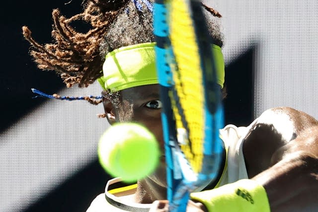 Swede Mikael Ymer keeps his eye on the ball during his defeat by Stefanos Tsitsipas