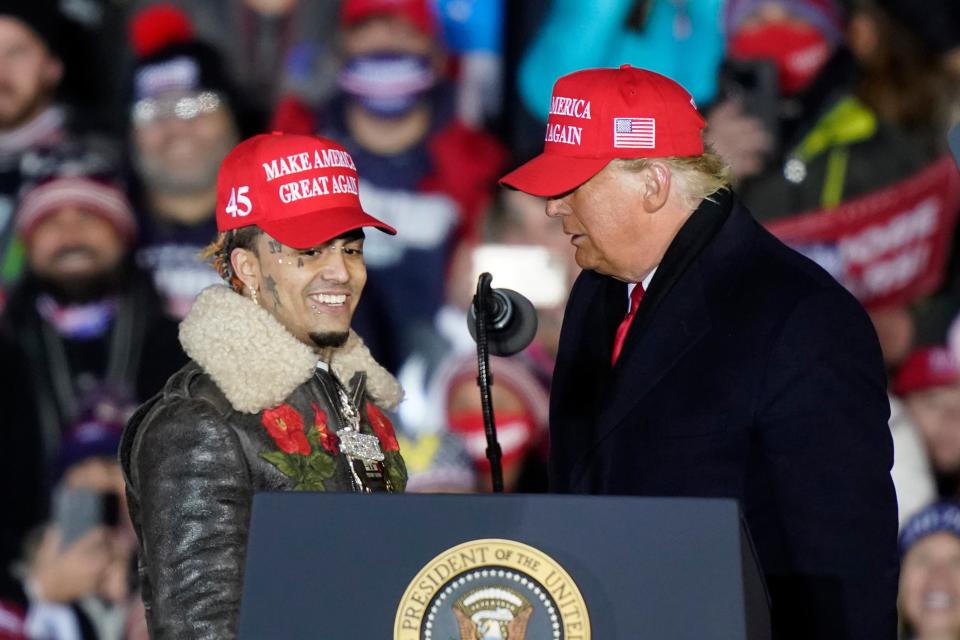 <p>Lil Pump appears at a Trump rally</p>AP