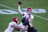 Rutgers quarterback Artur Sitkowski (8)] throws against Purdue during the first quarter of an NCAA college football game in West Lafayette, Ind., Saturday, Nov. 28, 2020. (AP Photo/Michael Conroy)