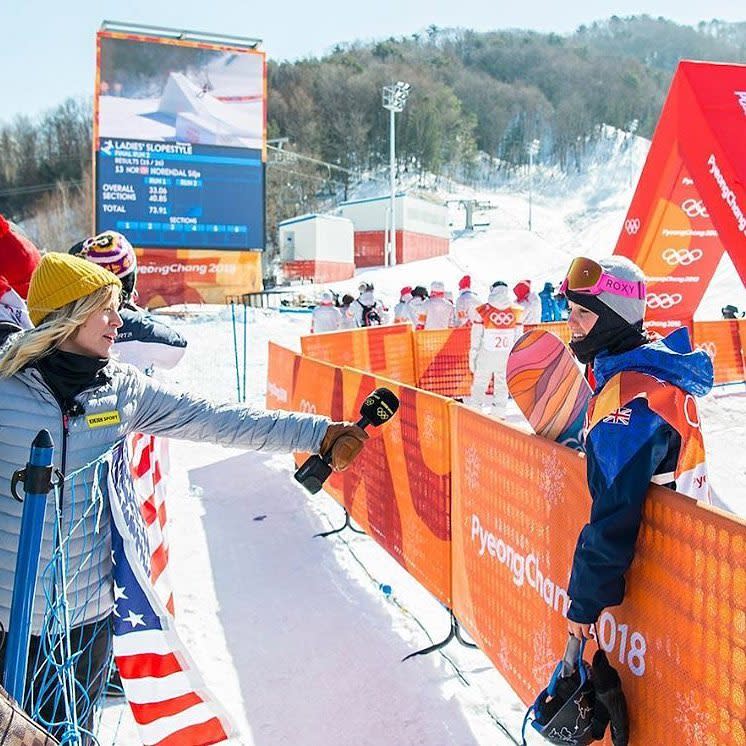 <p>Jenny Jones USA, snowboarding<br>jennyjonessnow: Well done @aimee_fuller that was tough conditions and as you said…. “ it felt like I was in a wind tunnel on the last jump” the wind massively effected the slopestyle today and such a-shame for the riders not to be able to showcase the true level and progression of women’s riding over the last few years. #pyeongchang2018 @bbcsport (Photo via Instagram/jennyjonessnow) </p>