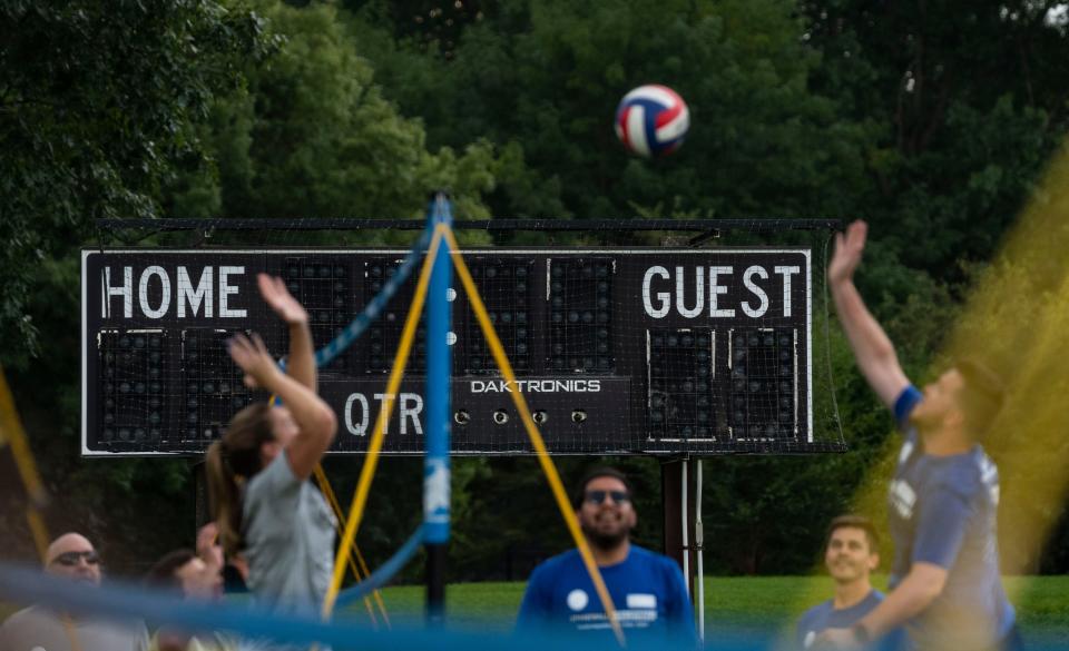 Players from around Indianapolis gathered for Stonewall Sports volleyball games on Thursday, August 18, 2022 at Frederick Douglass Park in Indianapolis.