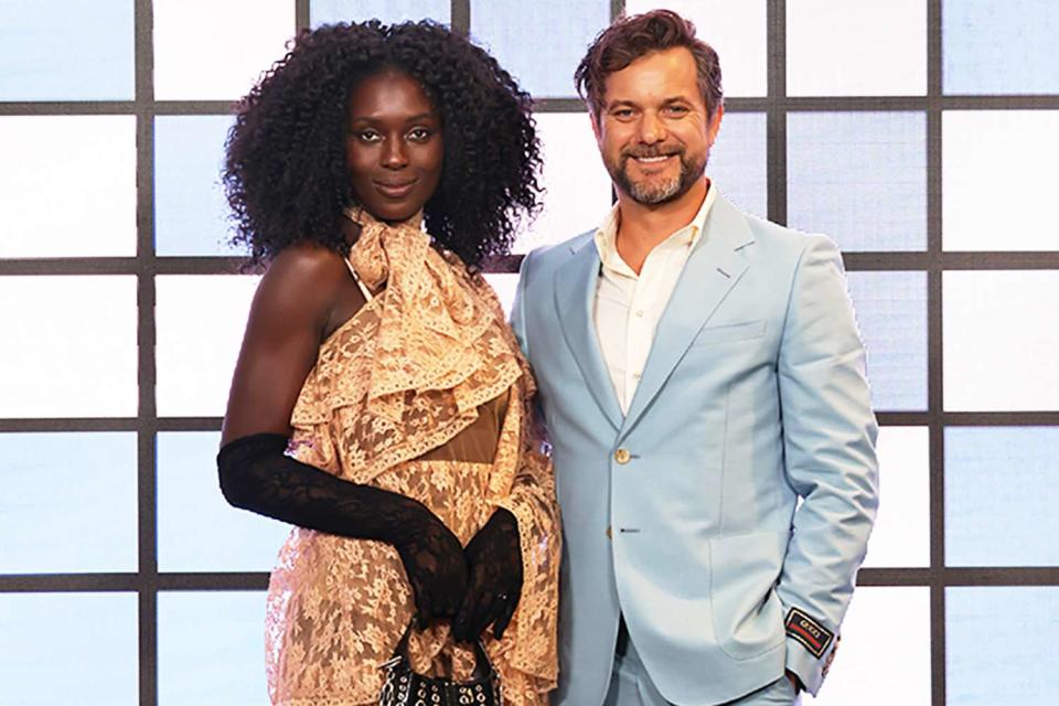 Jodie Turner-Smith and Joshua Jackson arrive at the Gucci show during Milan Fashion Week Fall/Winter 2022/23 on February 25, 2022 in Milan, Italy.