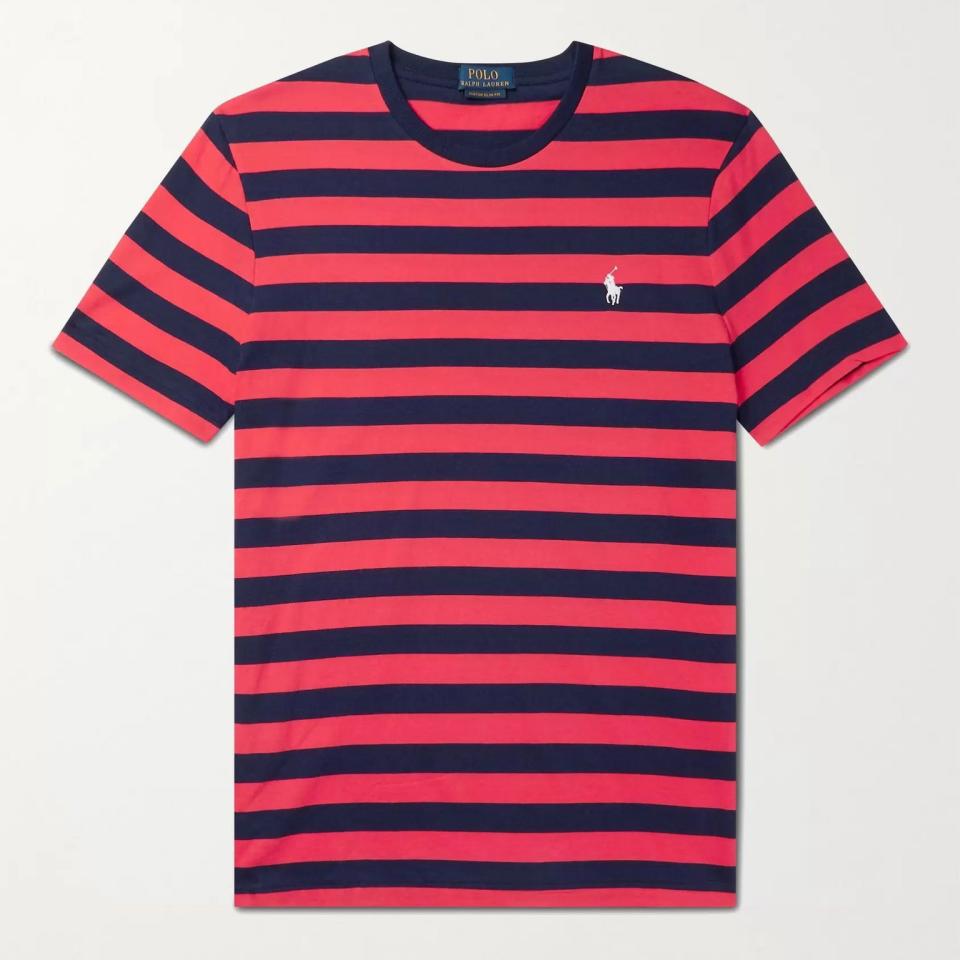 Slim-Fit Logo-Embroidered Striped Cotton-Jersey T-Shirt