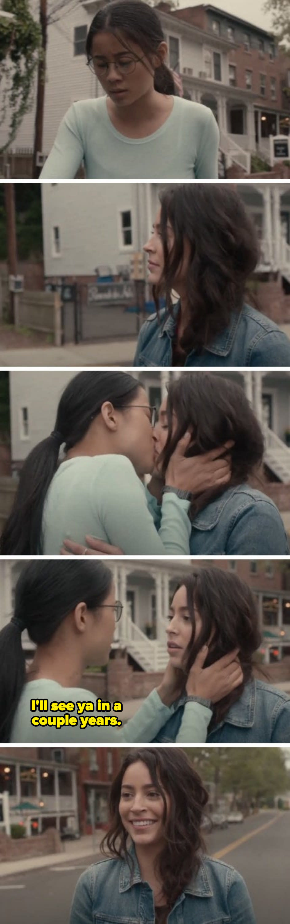Ellie kissing Aster in the middle of the street