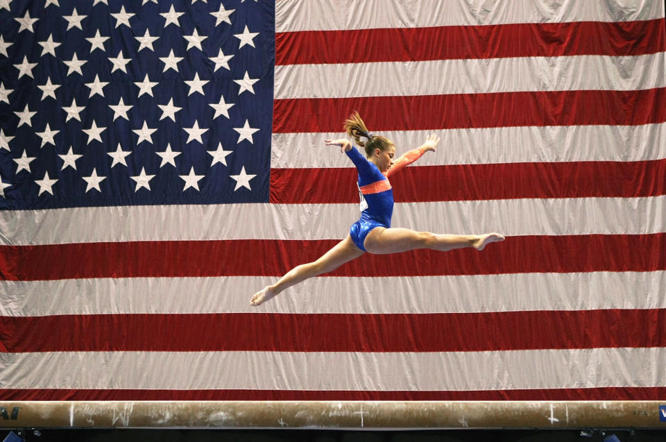 Shawn Johnson competes in the balance beam portion of the 2007 Visa Gymnastics Championship on August 18, 2007 at the HP Pavillion in San Jose, California.
