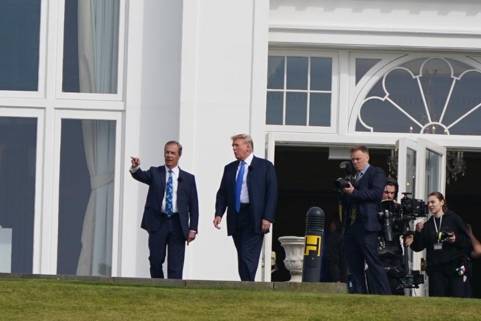 Donald Trump was interviewed by Nigel Farage at the former president’s Turnberry golf course in Scotland (PA)