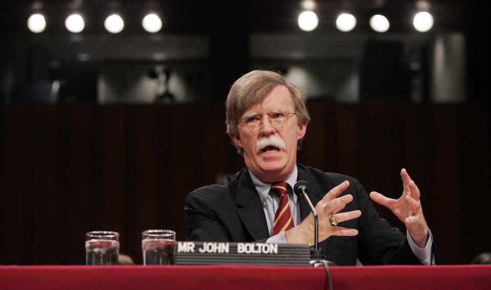 John Bolton, U.S. President George W. Bush's controversial choice for U.N. ambassador, testifies before the Senate Foreign Relations Committee on Capitol Hill, Monday, April 11, 2005, in Washington, D.C.  (Photo: Chuck Kennedy/MCT/Tribune News Service via Getty Images)