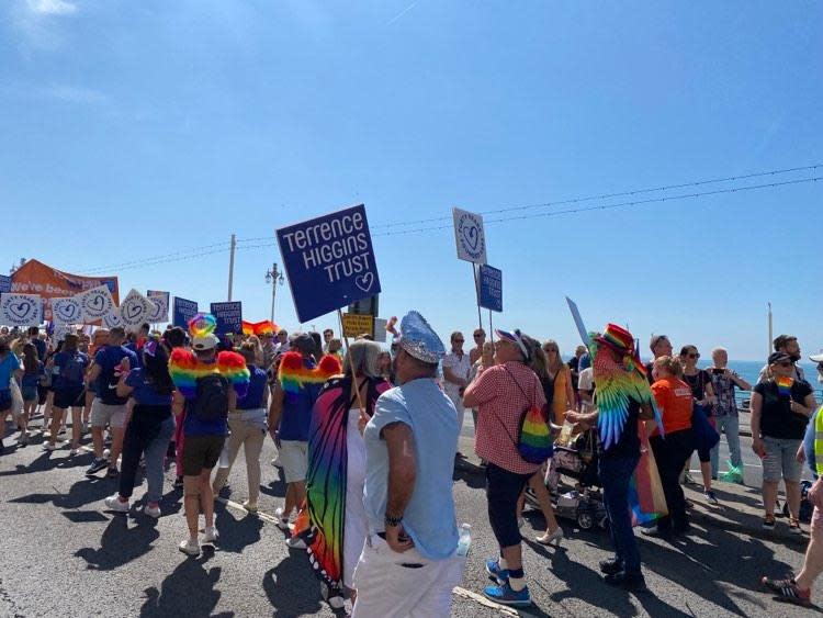 The Argus: Terrence Higgins Trust workers and supporters at Brighton Pride 2022