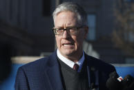 Stephen H. Greetham, general counsel to the Chickasaw Nation, speaks at a news conference concerning the renewal of Tribal Gaming Compacts, Thursday, Nov. 14, 2019, at the state Capitol in Oklahoma City. (AP Photo/Sue Ogrocki)