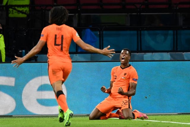 Denzel Dumfries, right, was the match-winner for Holland against Ukraine