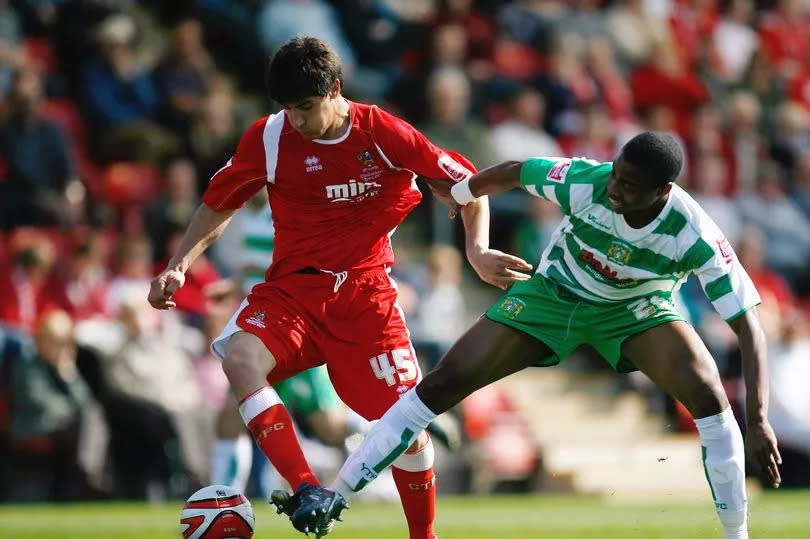 Yuri Berchiche in action for Cheltenham Town against Yeovil Town in 2009