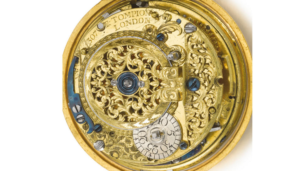 A stunning example of horologic history found a new steward when an extremely rare Thomas Tompion Gold Pair Cased Quarter Repeating Verge watch sold through Sotheby’s for more than $233,000 on December 15 in London. Dated 1708, the timepiece is numbered 307 and represents one of fewer than six complete examples of a gold repeating watch known to exist from the pioneering British clockmaker.