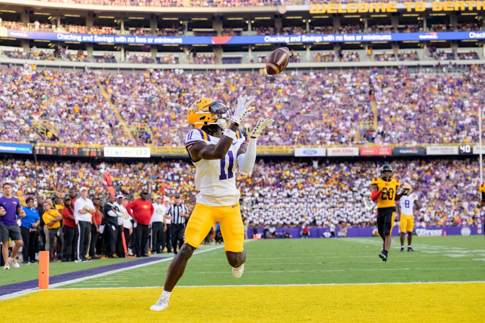 LSU wide receiver Brian Thomas Jr. breaks away from Grambling State for a touchdown.