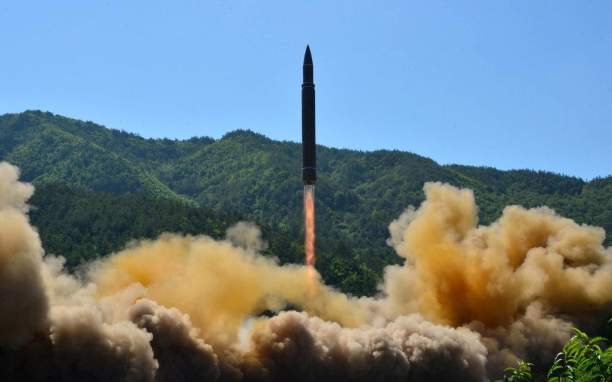 The launch on Tuesday followed tests of the intercontinental ballistic missile Hwasong-14, pictured earlier this year - REUTERS