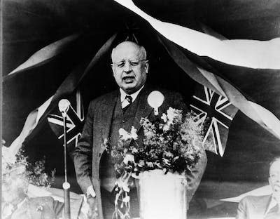 William Aberhart, premier of Alberta, is pictured at a rally in Calgary in 1937. (CP PHOTO/National Archives of Canada)