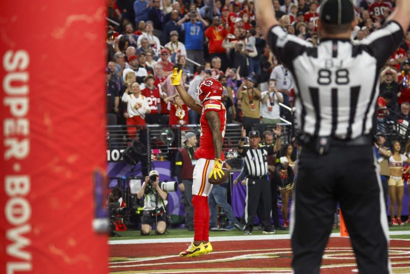Wide receiver Marquez Valdes-Scantling scored a touchdown for the Kansas City Chiefs in their Super Bowl win over the San Francisco 49ers on Feb. 11 in Las Vegas. File Photo by John Angelillo/UPI