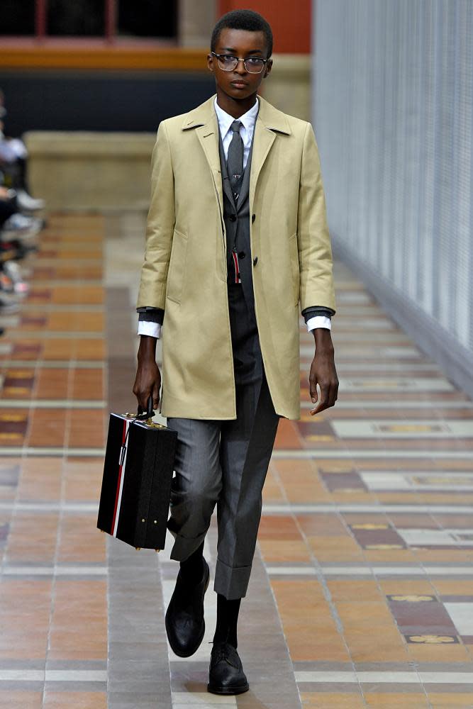 A suit from Thom Browne’s collection of women’s suits