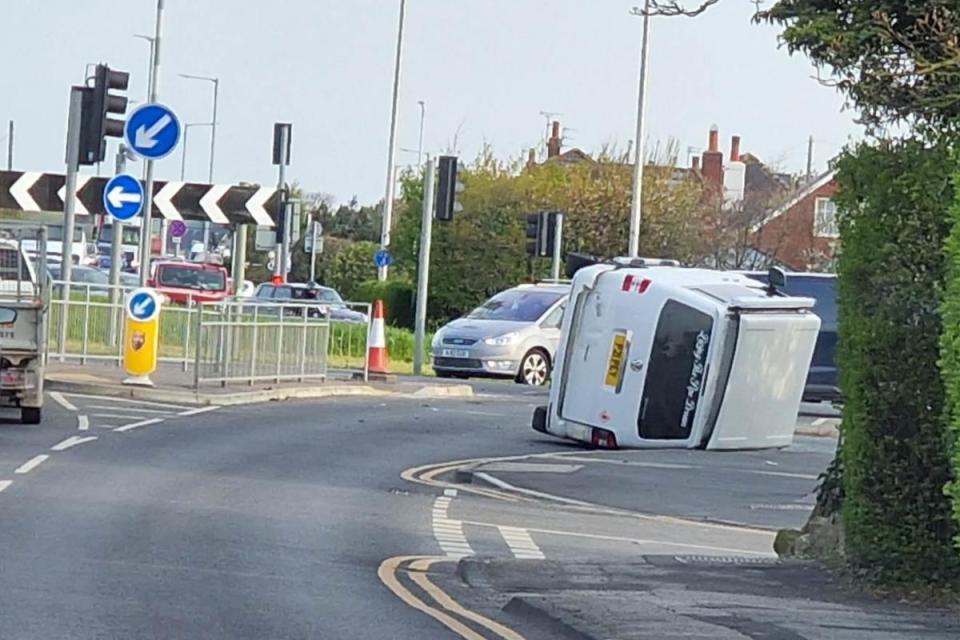 Road closed after car flips on notorious roundabout in rush hour traffic <i>(Image: Shanks Choudhury)</i>
